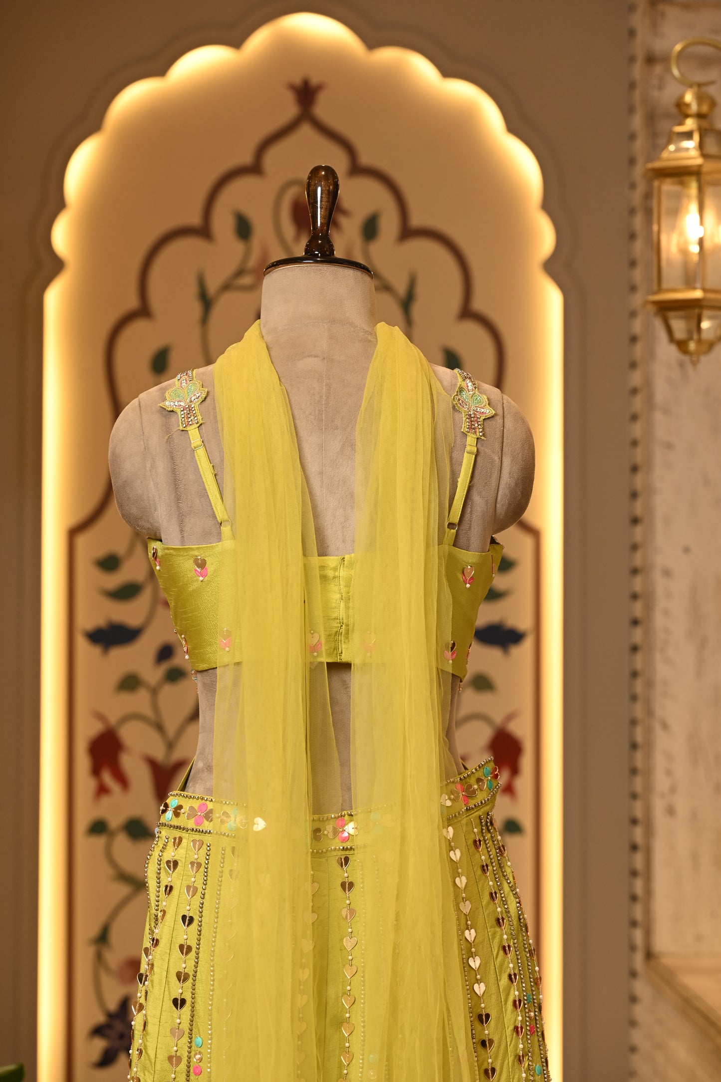 Daisy Yellow Carnival Crop Top with Pants & Choker Dupatta