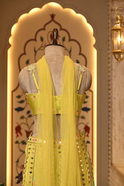 Daisy Yellow Carnival Crop Top with Pants & Choker Dupatta
