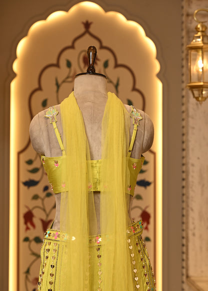 Daisy Yellow Carnival Crop Top with Pants & Choker Dupatta