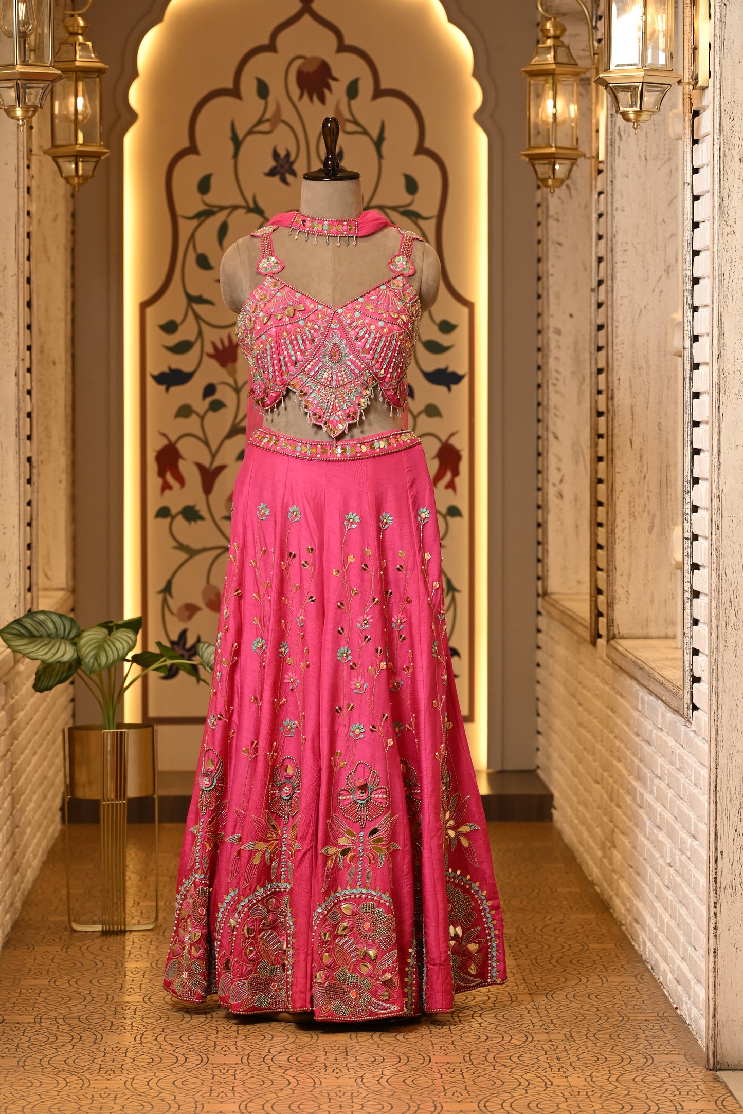 Pyaari Pink Carnival Crop Top with Pants & Dupatta