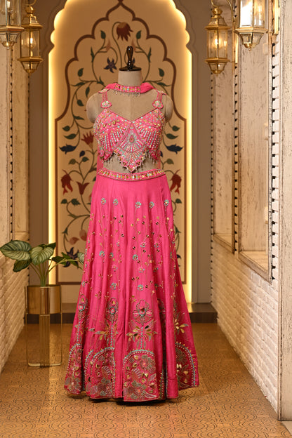Pyaari Pink Carnival Crop Top with Pants & Dupatta