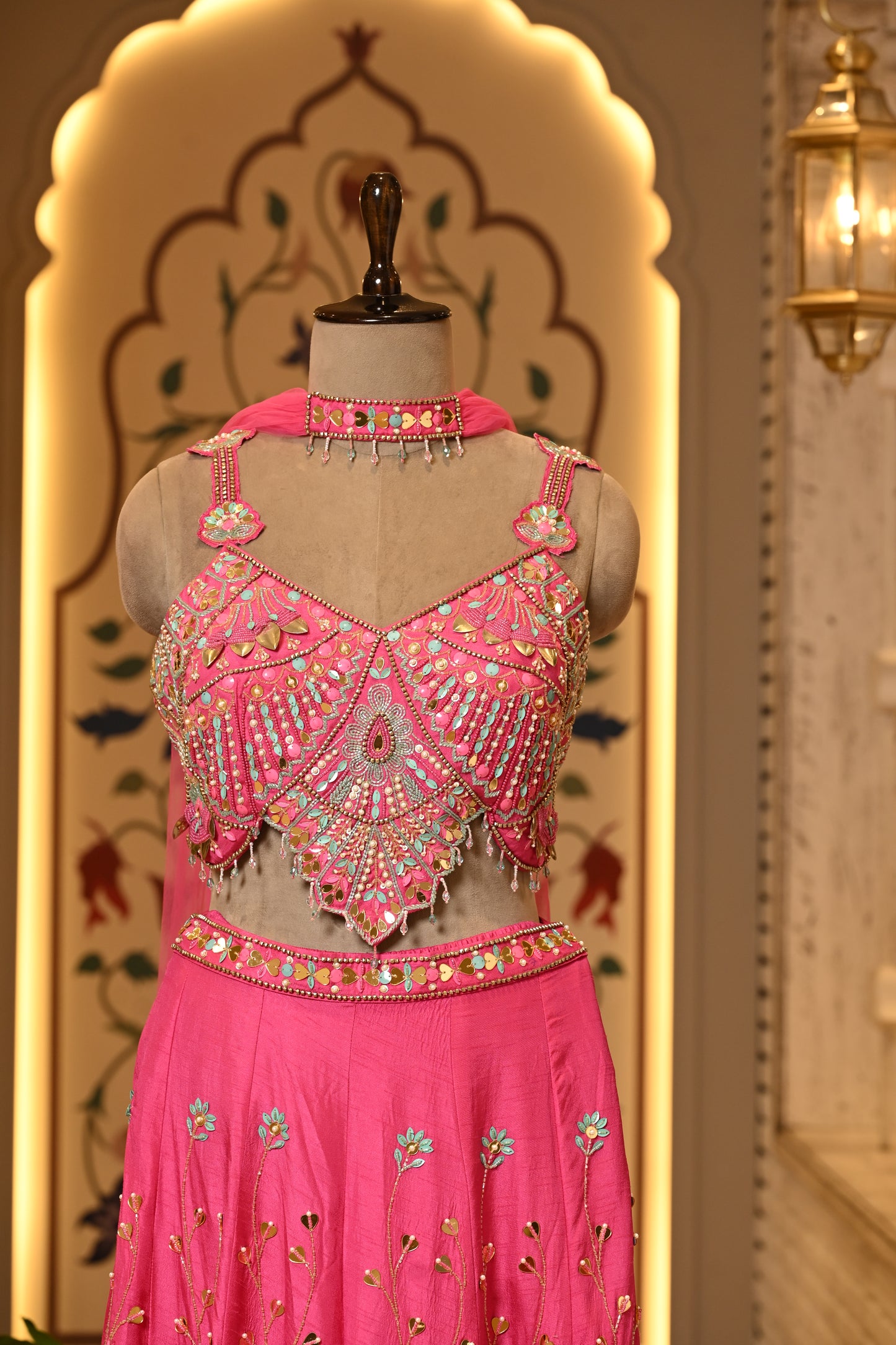 Pyaari Pink Carnival Crop Top with Pants & Dupatta