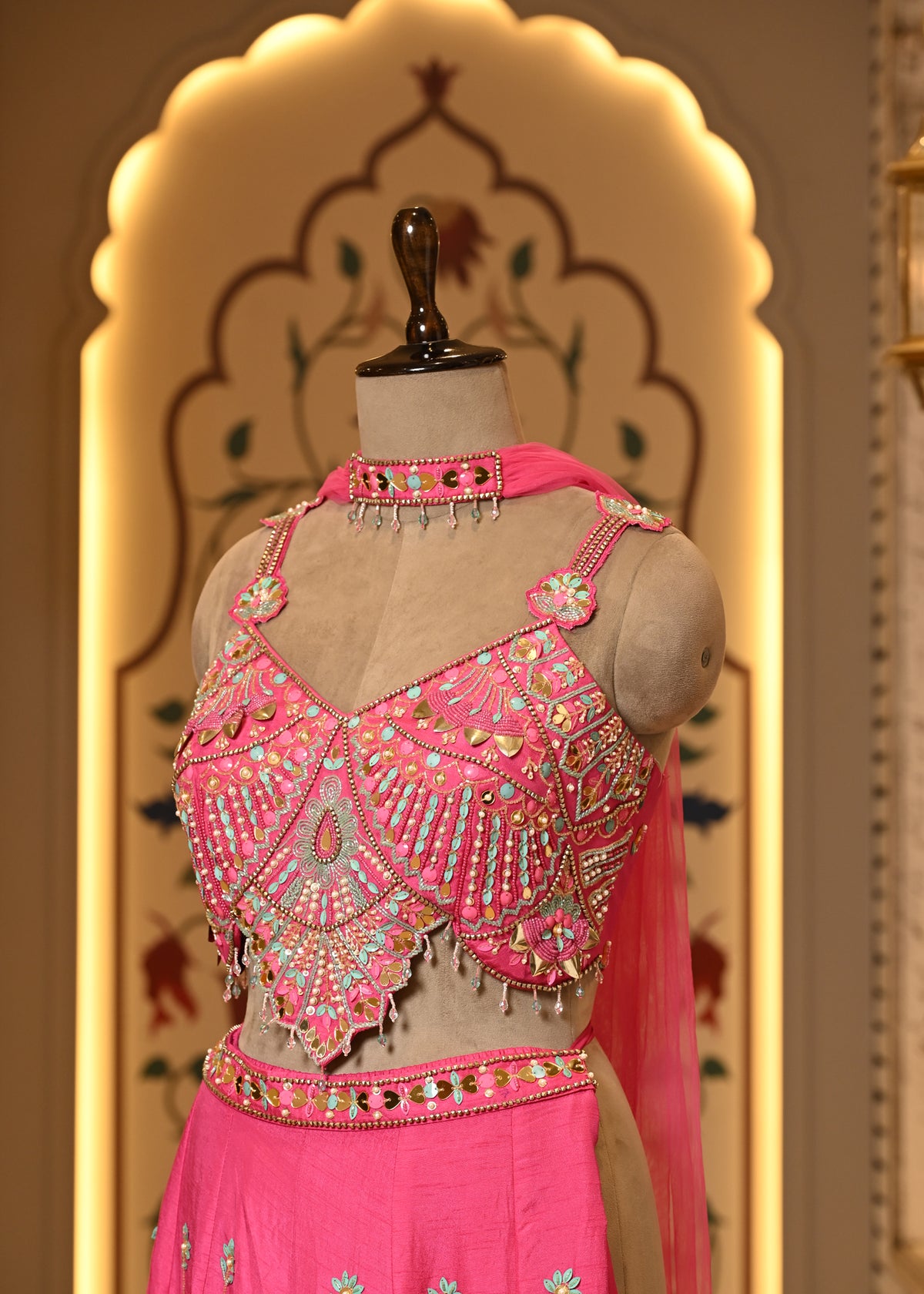 Pyaari Pink Carnival Crop Top with Pants & Dupatta