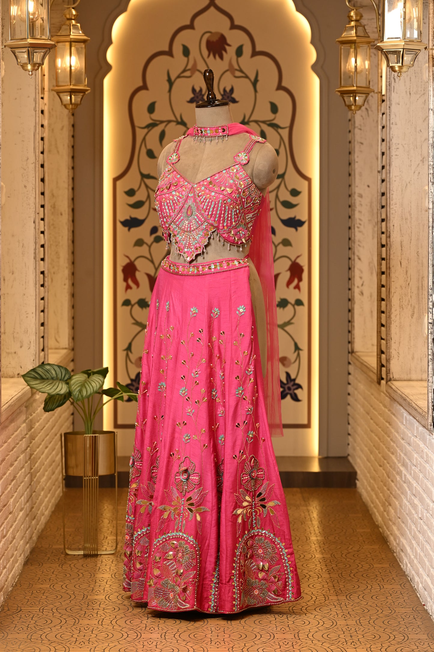 Pyaari Pink Carnival Crop Top with Pants & Dupatta