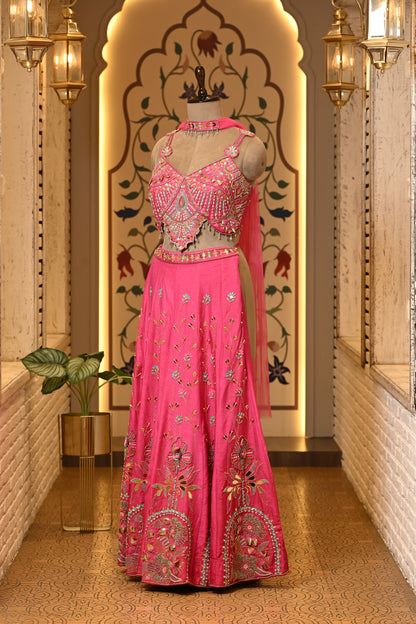 Pyaari Pink Carnival Crop Top with Pants & Dupatta
