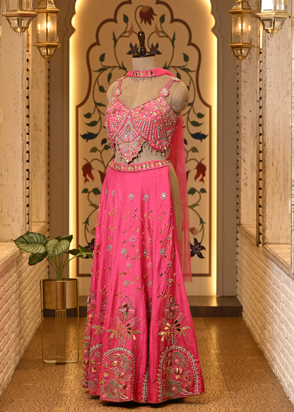 Pyaari Pink Carnival Crop Top with Pants & Dupatta