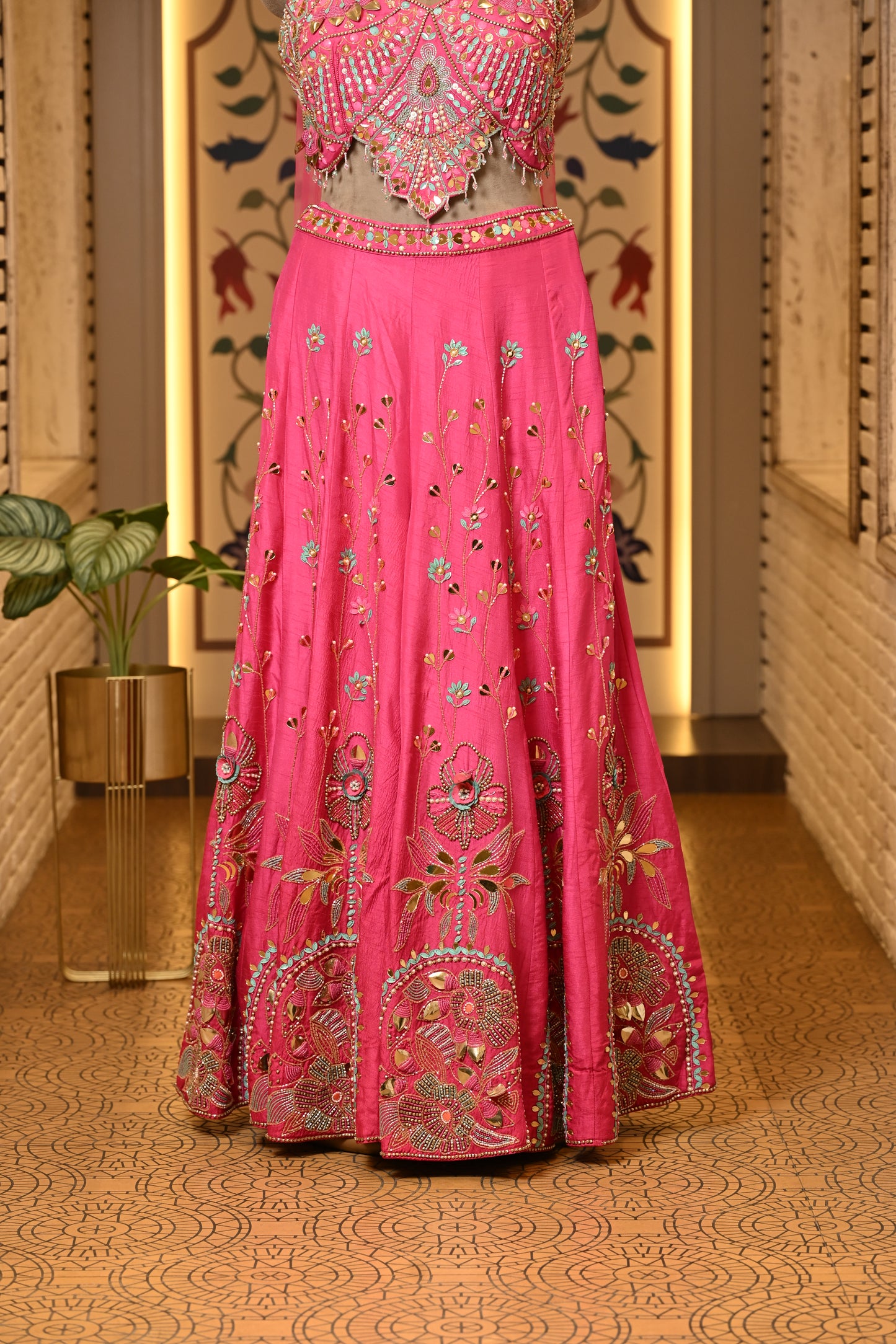 Pyaari Pink Carnival Crop Top with Pants & Dupatta