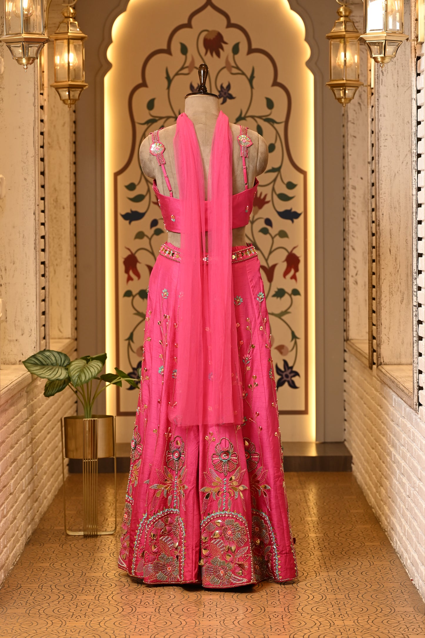 Pyaari Pink Carnival Crop Top with Pants & Dupatta