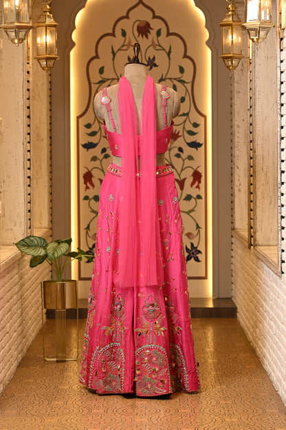 Pyaari Pink Carnival Crop Top with Pants & Dupatta