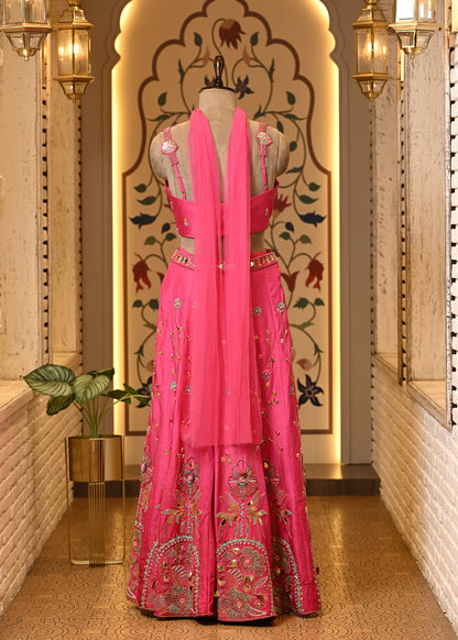 Pyaari Pink Carnival Crop Top with Pants & Dupatta