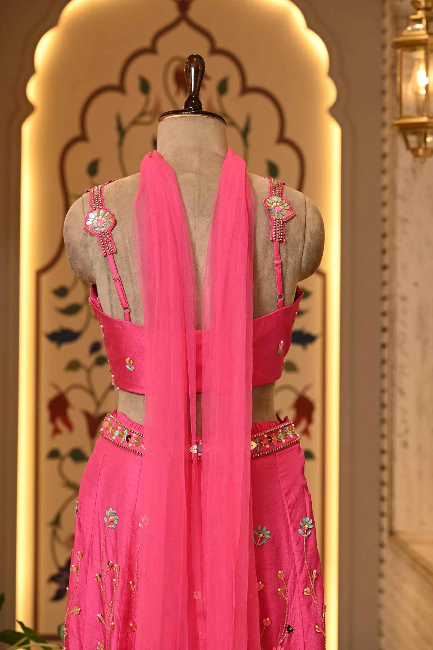 Pyaari Pink Carnival Crop Top with Pants & Dupatta