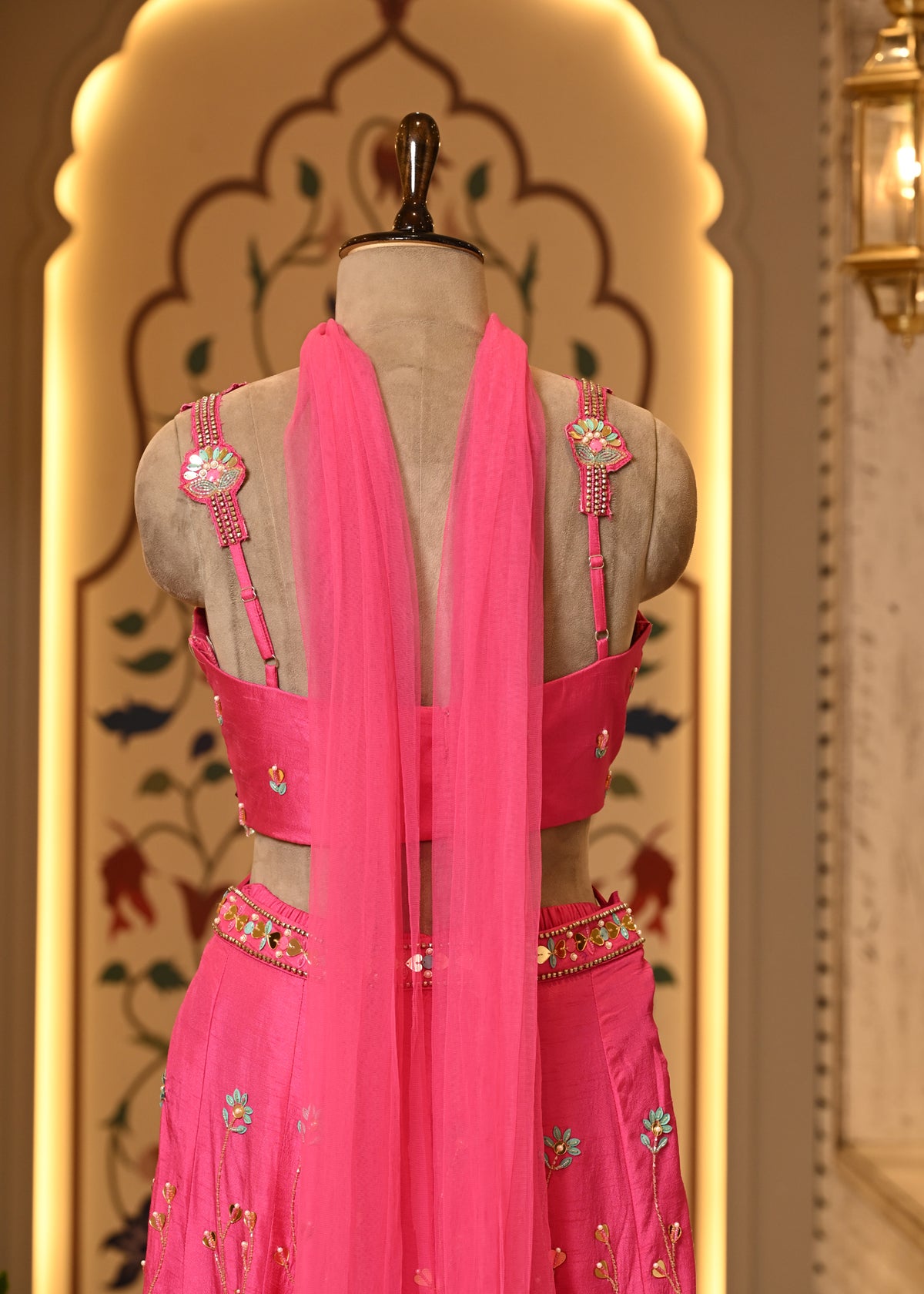 Pyaari Pink Carnival Crop Top with Pants & Dupatta