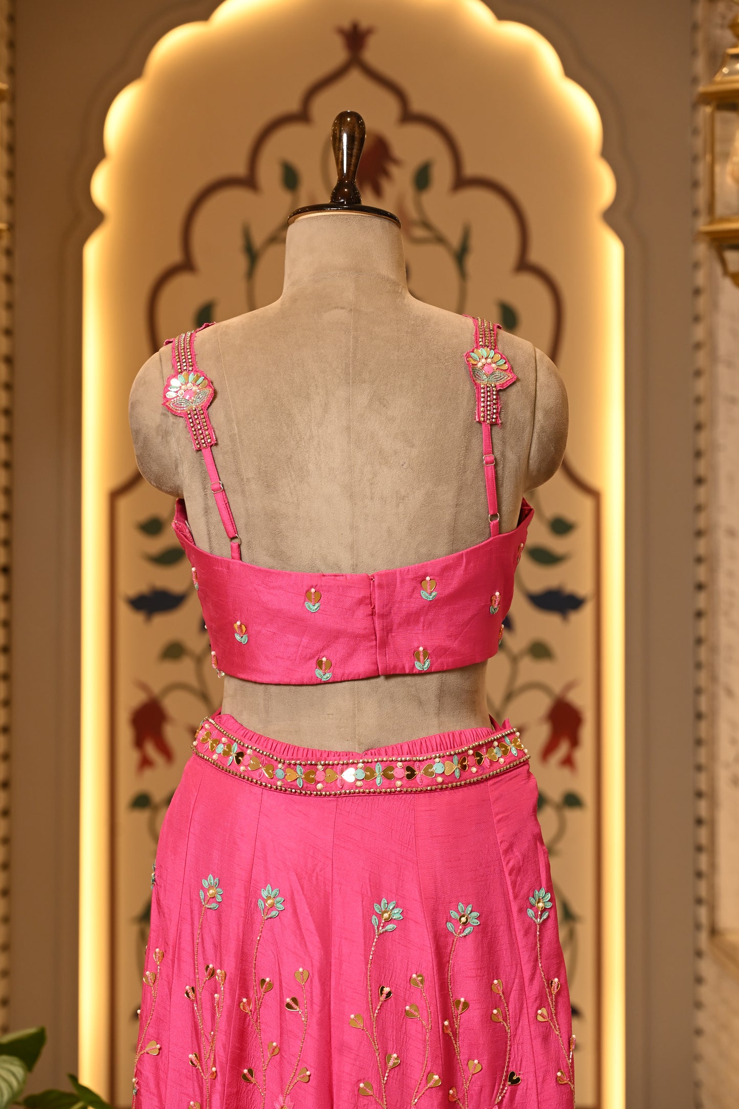 Pyaari Pink Carnival Crop Top with Pants & Dupatta