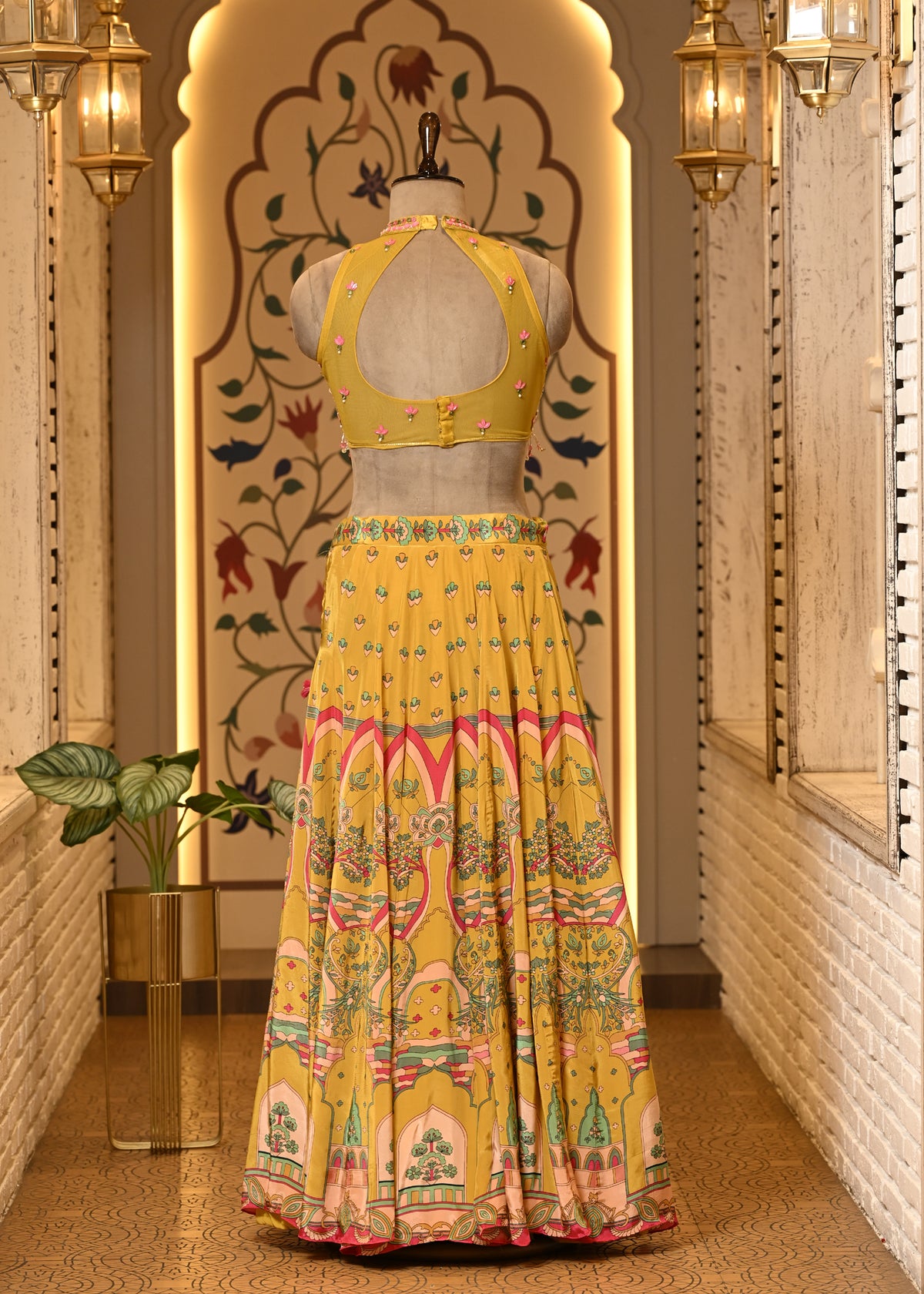 Avira Yellow Halter Neck Boho Style Lehenga with Dupatta