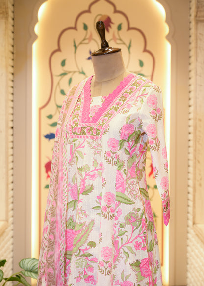 Falak Pink & White Stitched Suit Set