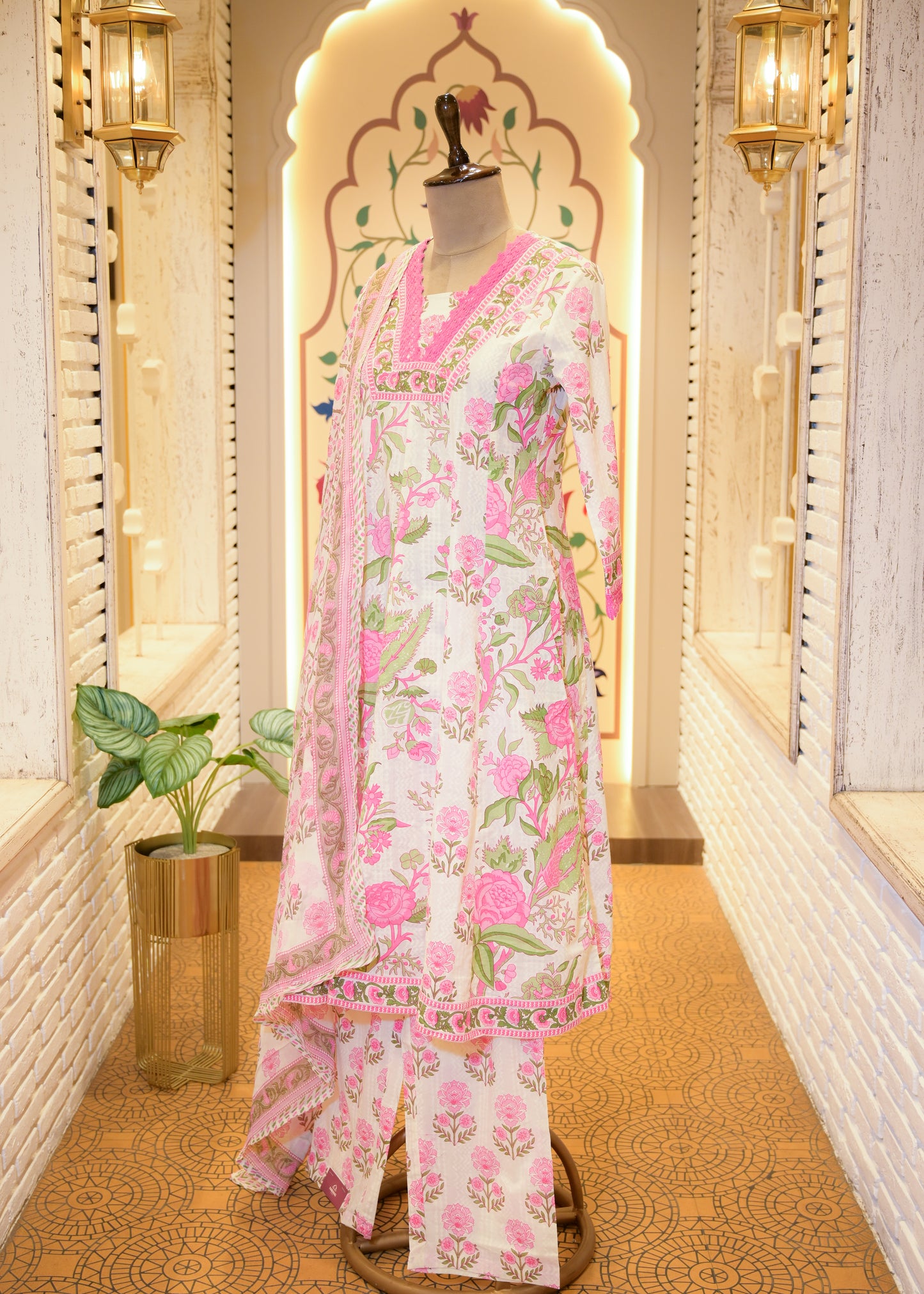 Falak Pink & White Stitched Suit Set