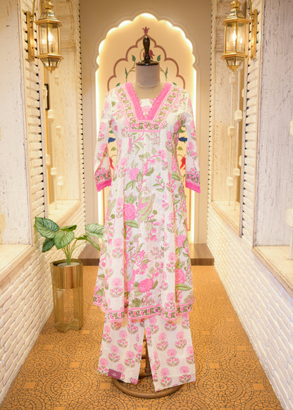 Falak Pink & White Stitched Suit Set