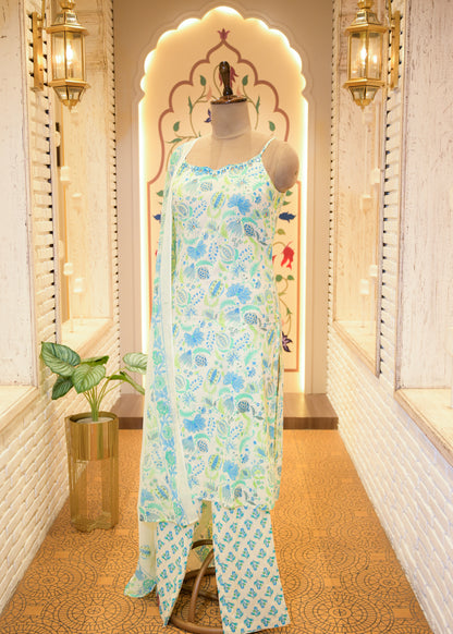 Leher Blue Strappy Stitched Suit Set