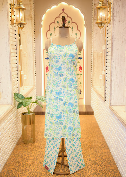 Leher Blue Strappy Stitched Suit Set