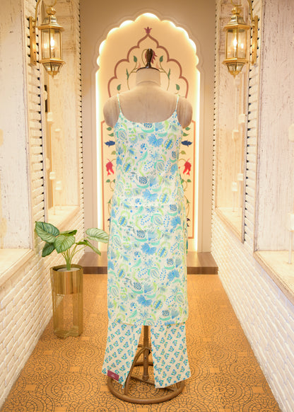 Leher Blue Strappy Stitched Suit Set
