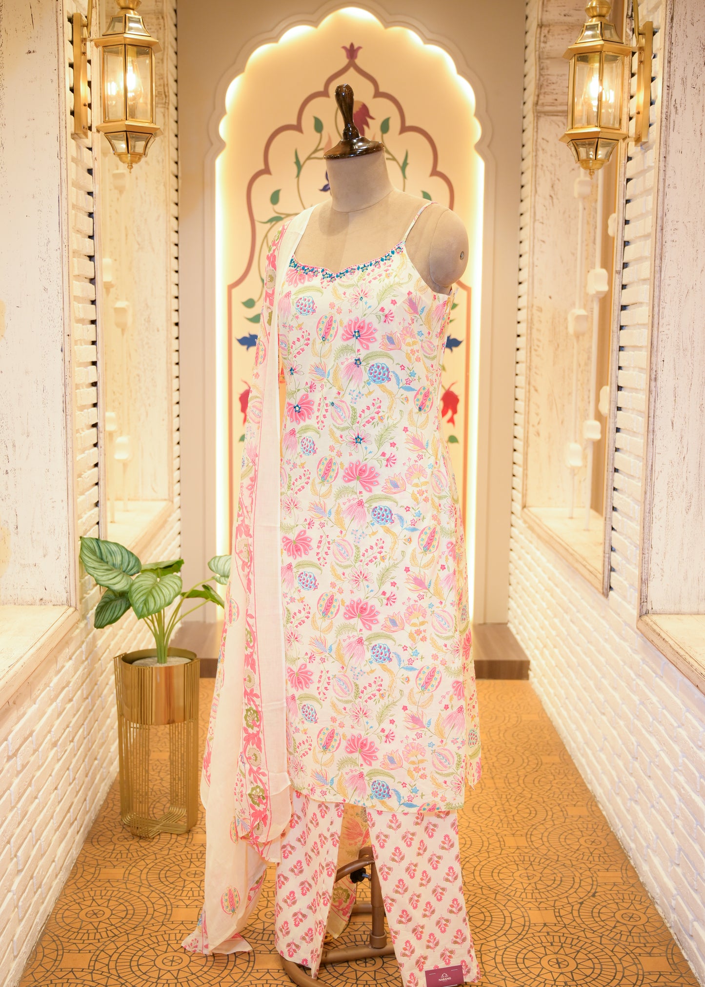 Leher Baby Pink Strappy Stitched Suit Set