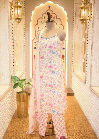 Leher Baby Pink Strappy Stitched Suit Set