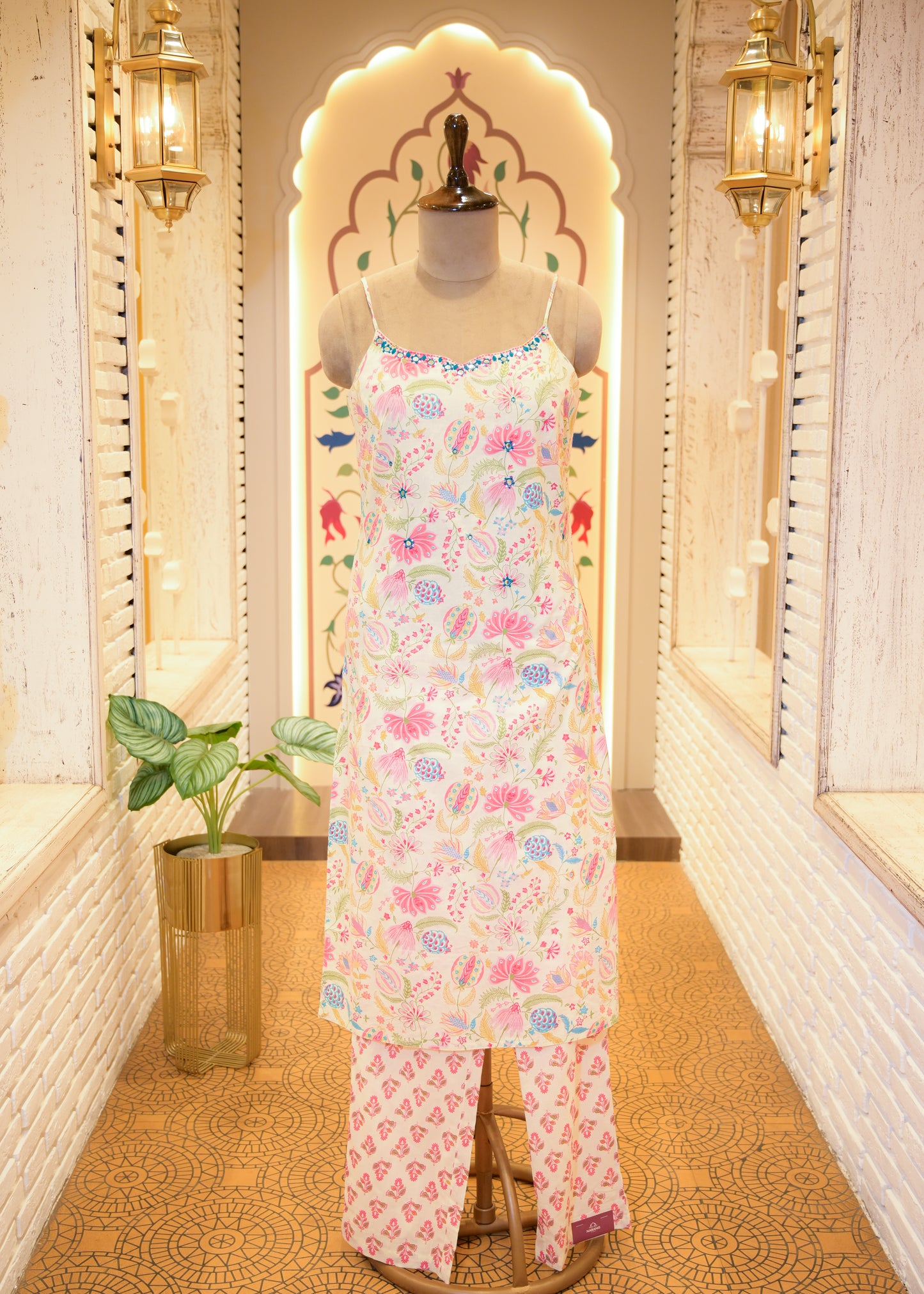 Leher Baby Pink Strappy Stitched Suit Set