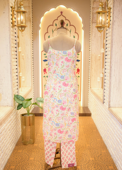 Leher Baby Pink Strappy Stitched Suit Set