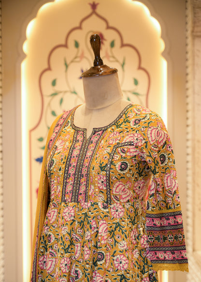 Rangoli Mustard Stitched Suit Set