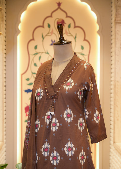Kargha Brown A-line  Stitched Suit Set