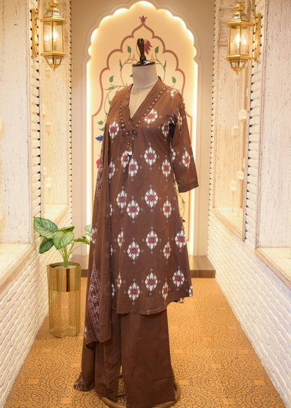 Kargha Brown A-line  Stitched Suit Set