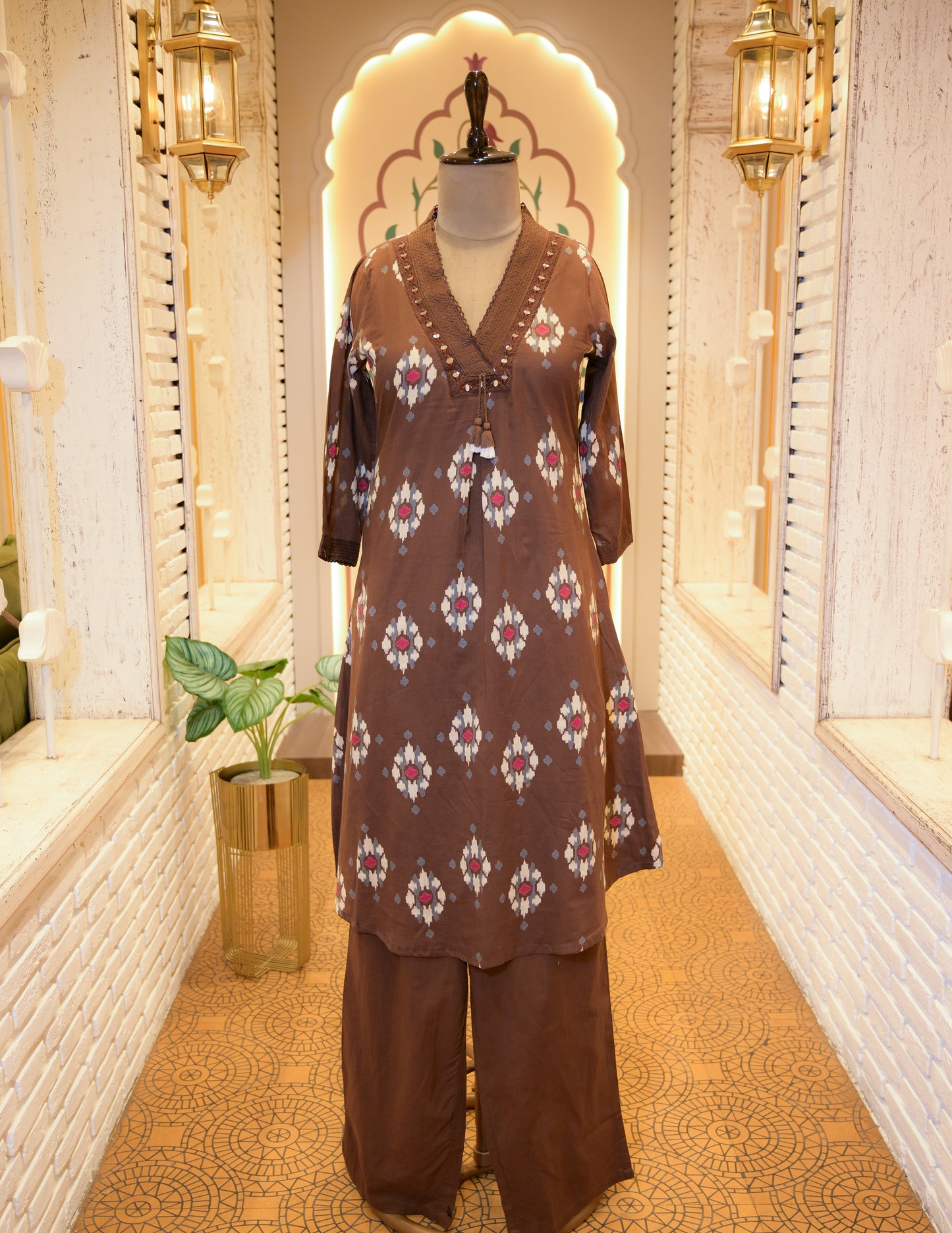 Kargha Brown A-line  Stitched Suit Set