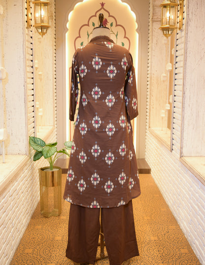 Kargha Brown A-line  Stitched Suit Set