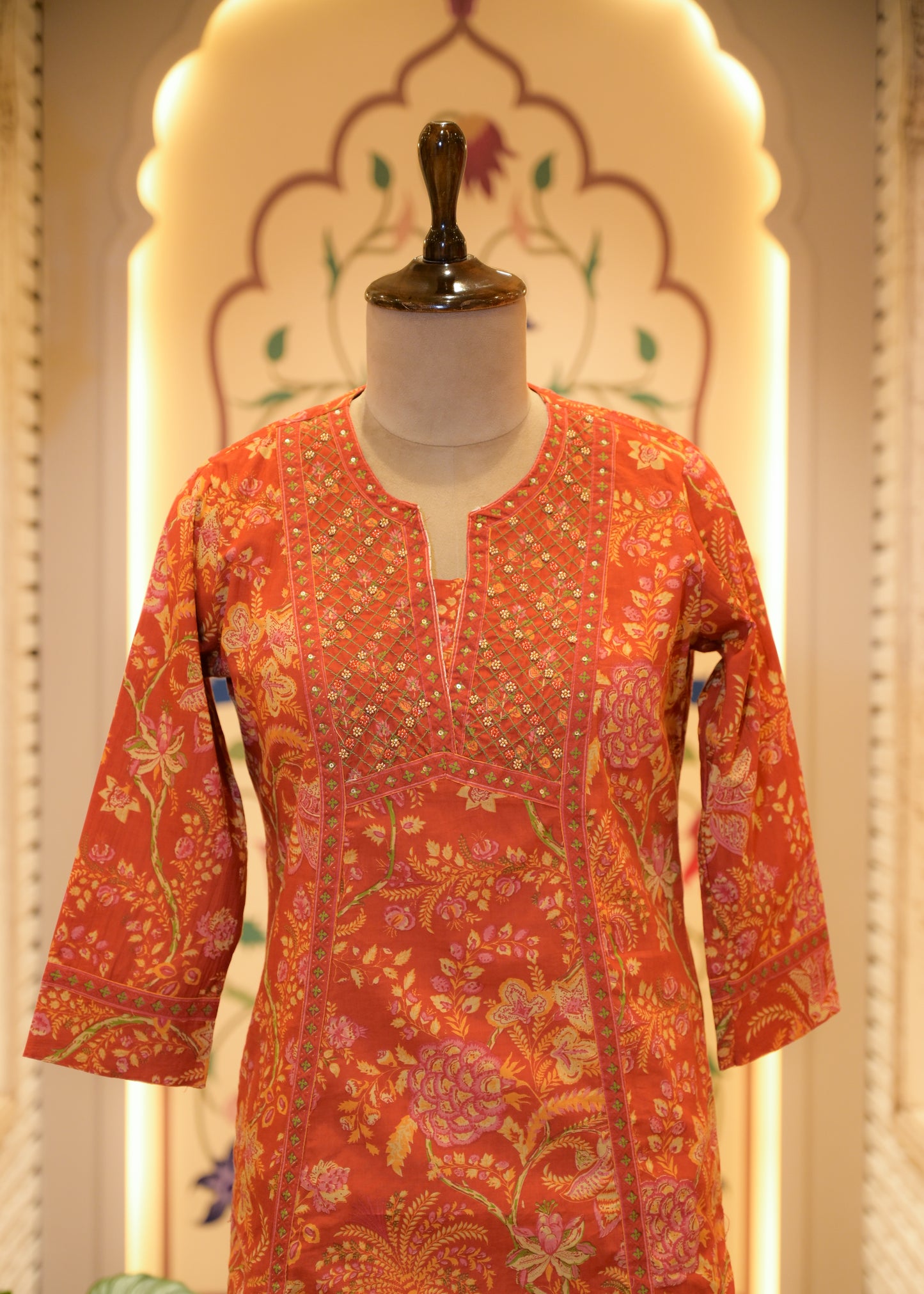 Saaz Orange Stitched Suit Set