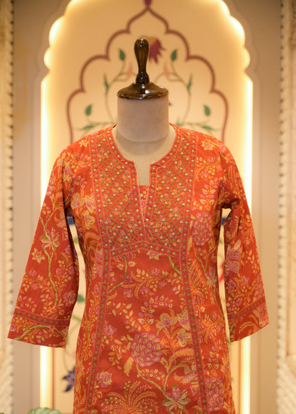 Saaz Orange Stitched Suit Set