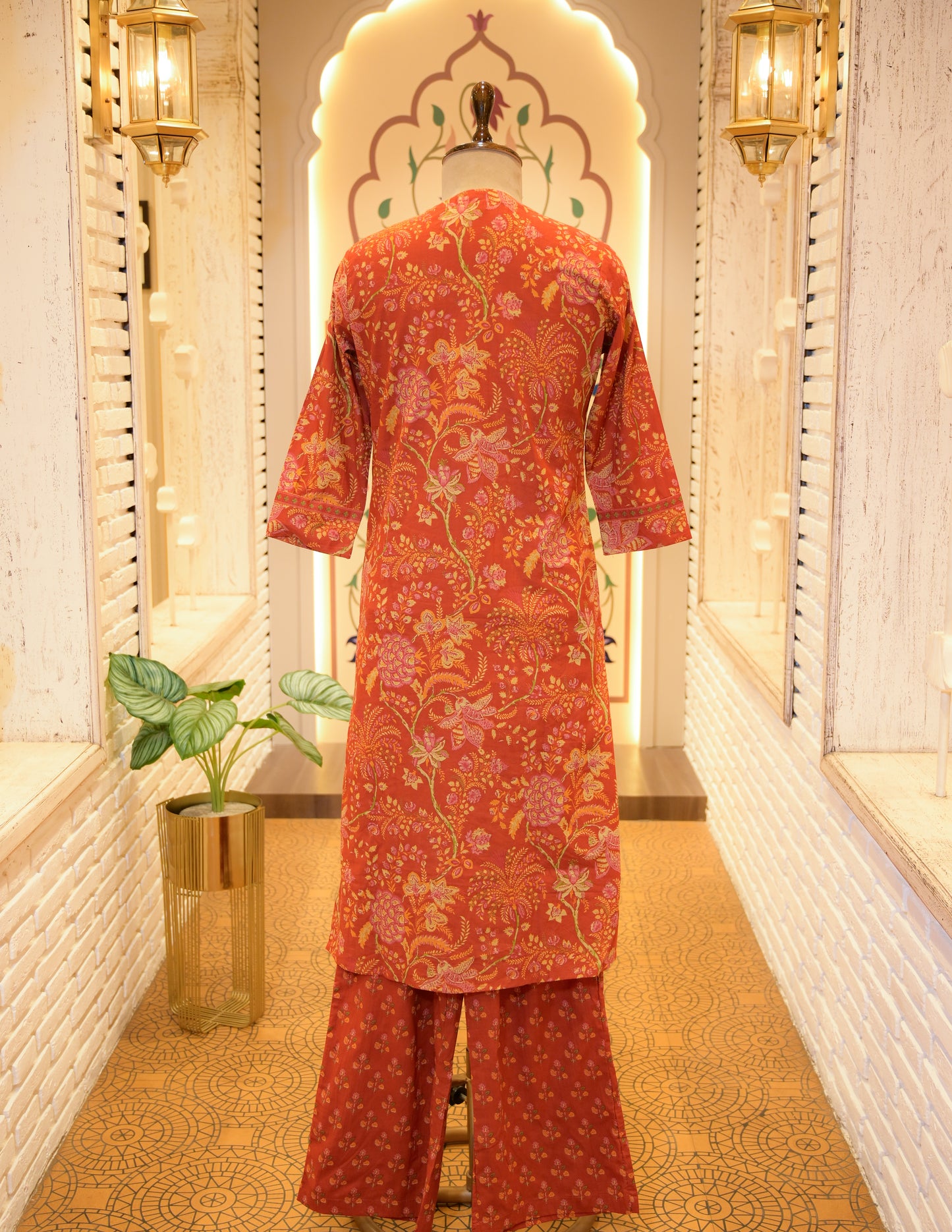Saaz Orange Stitched Suit Set