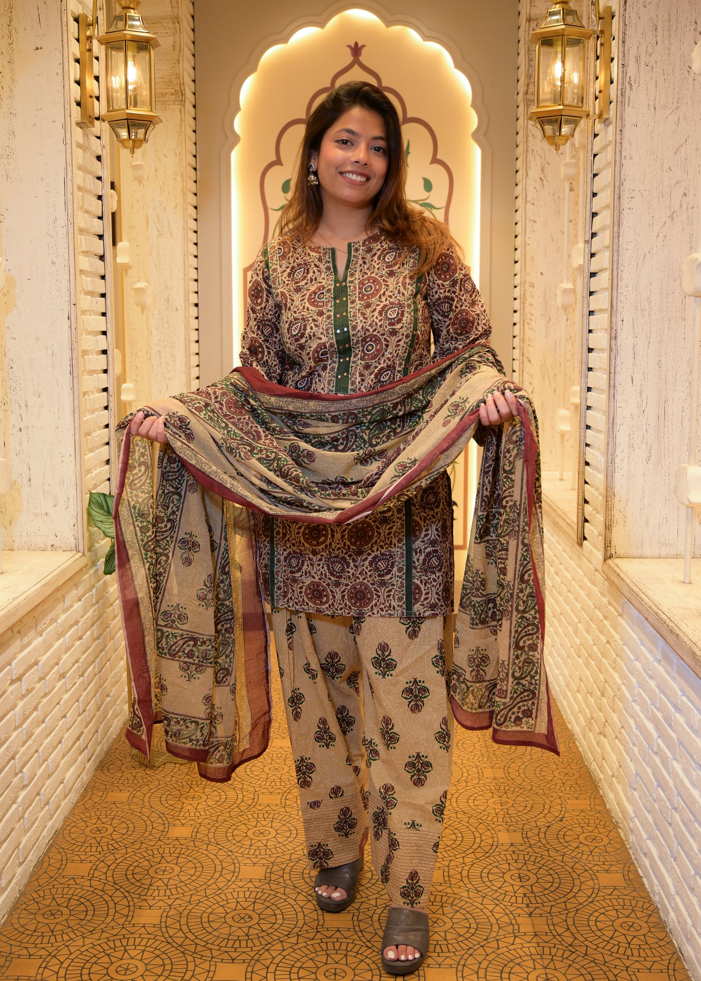 Noor Red Farsi Salwar Stitched Suit Set