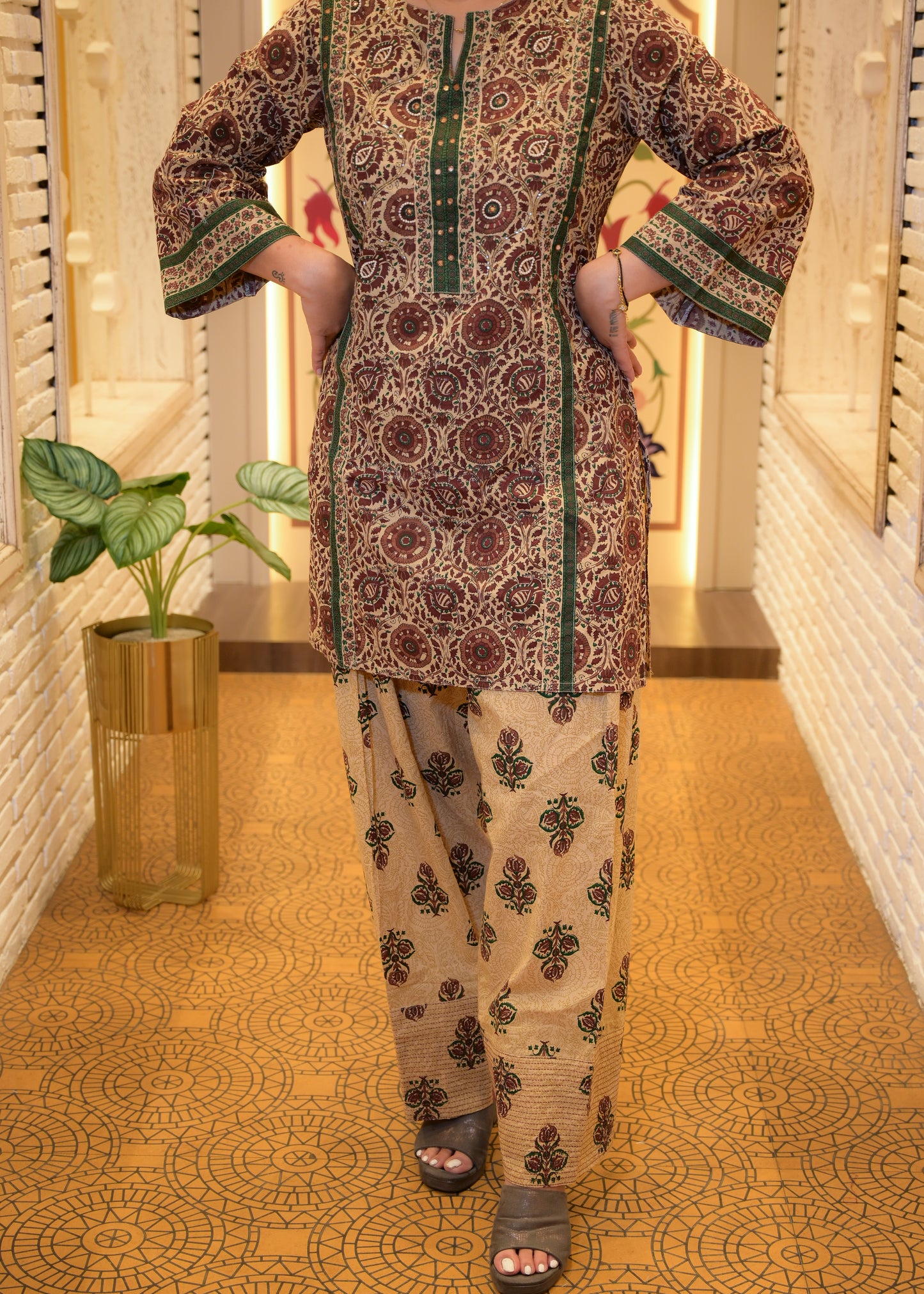 Noor Red Farsi Salwar Stitched Suit Set