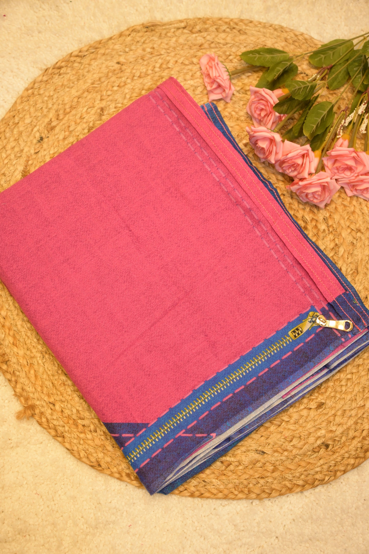 Yami Navy Blue Cotton Saree with Unstitched Blouse