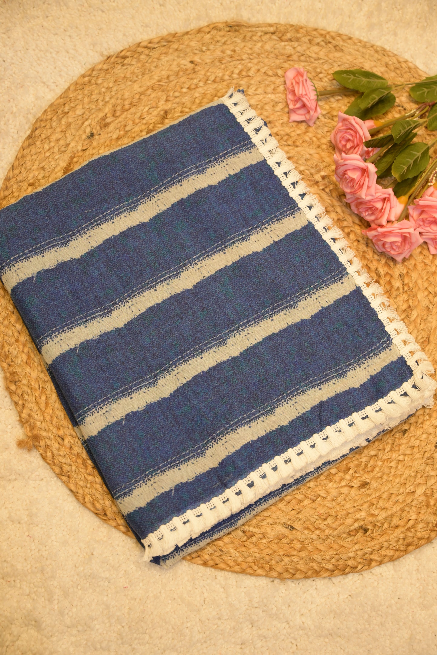 Utsa Navy Blue Cotton Saree with Unstitched Blouse