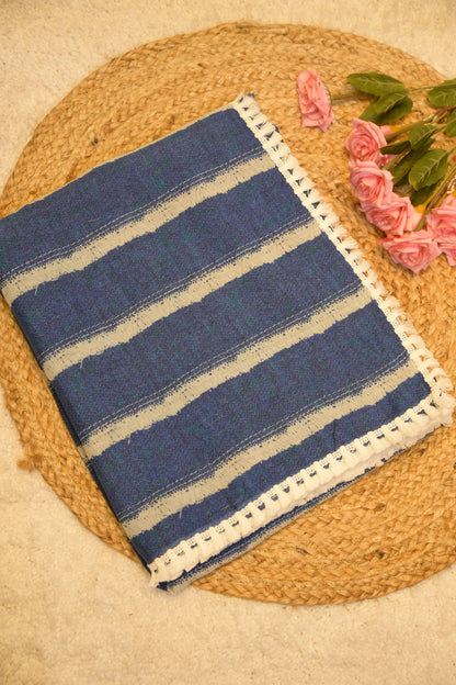 Utsa Navy Blue Cotton Saree with Unstitched Blouse