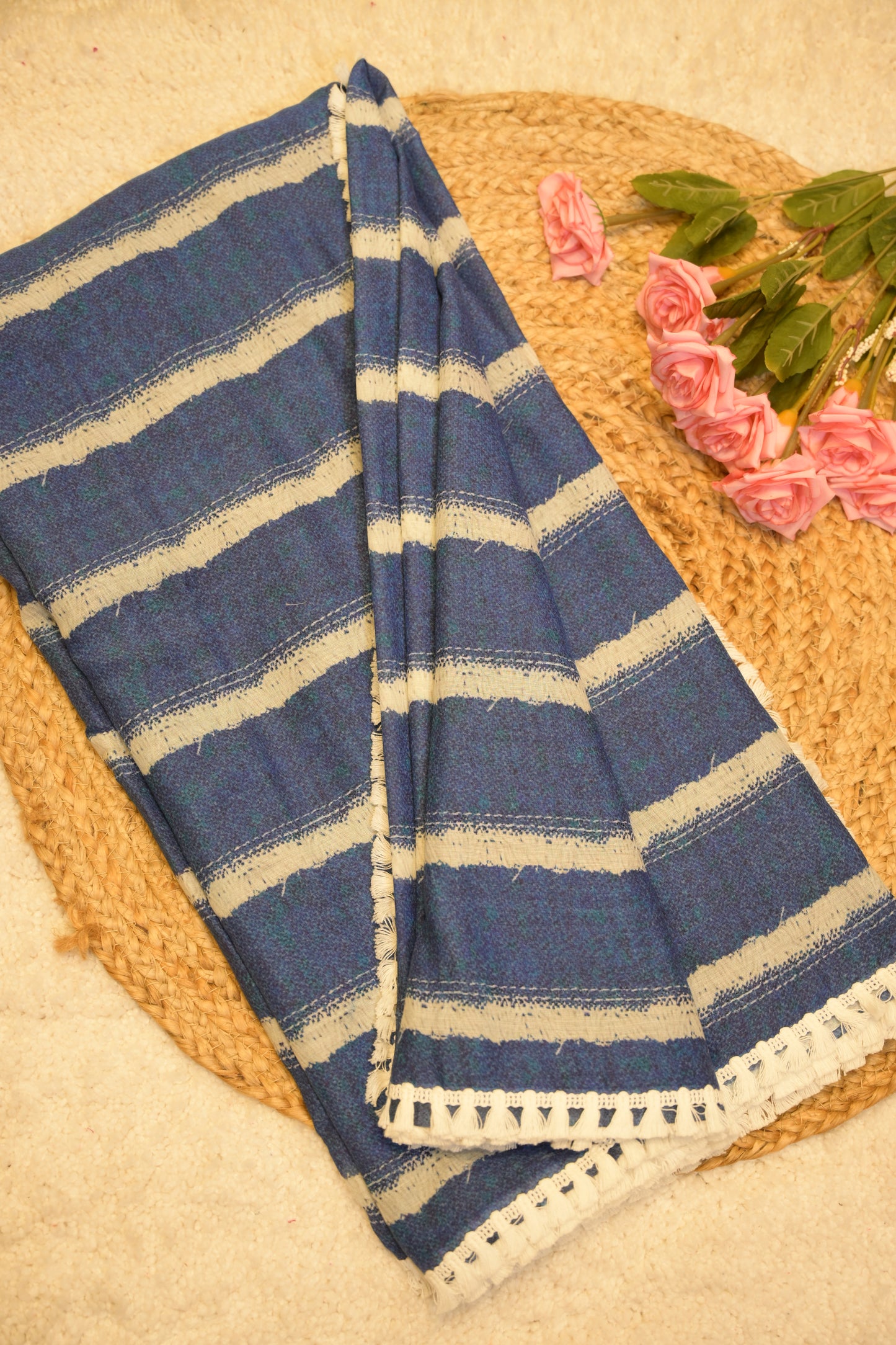 Utsa Navy Blue Cotton Saree with Unstitched Blouse