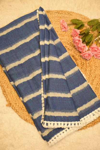 Utsa Navy Blue Cotton Saree with Unstitched Blouse