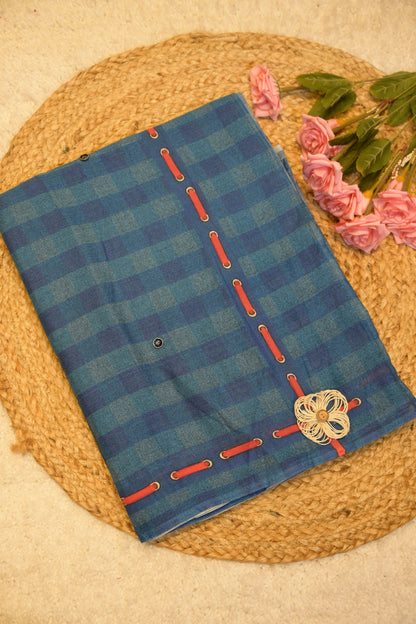 Neelkamal Navy Blue Cotton Saree with Unstitched Blouse