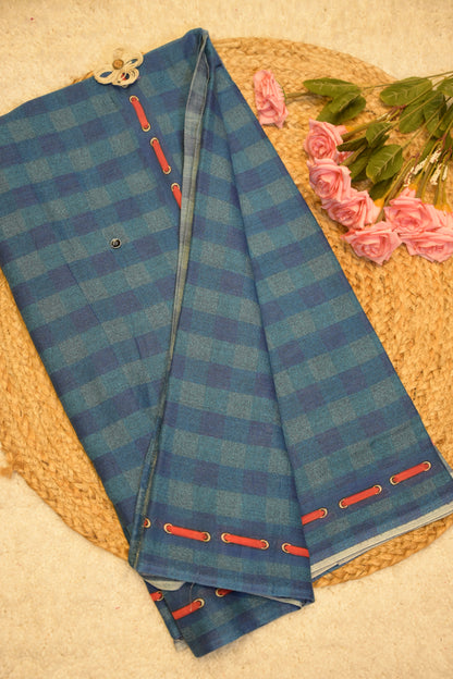 Neelkamal Navy Blue Cotton Saree with Unstitched Blouse