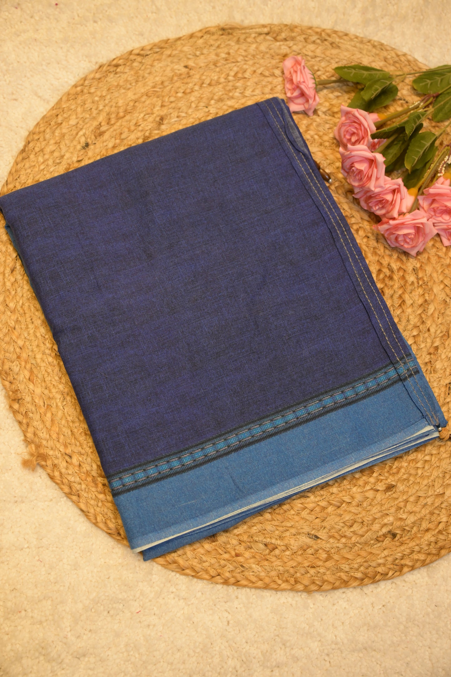 Zeeya Navy Blue Cotton Saree with Unstitched Blouse