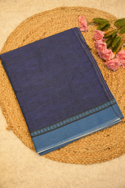 Zeeya Navy Blue Cotton Saree with Unstitched Blouse