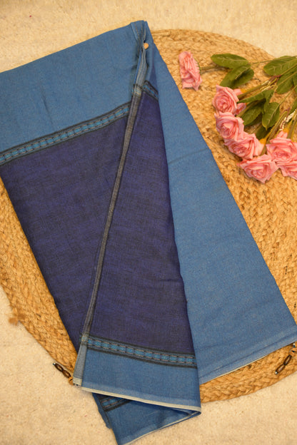Zeeya Navy Blue Cotton Saree with Unstitched Blouse
