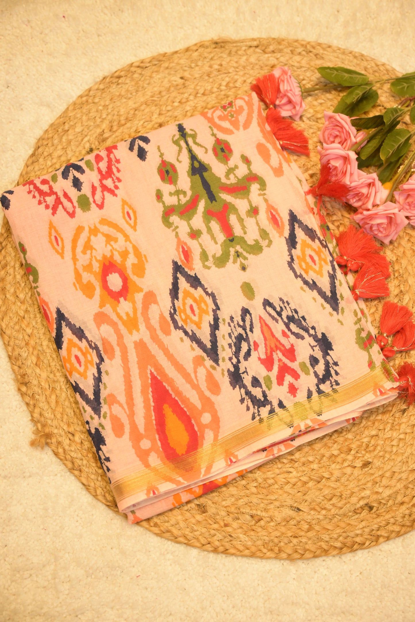 Pulki Orange Cotton Saree with Unstitched Blouse