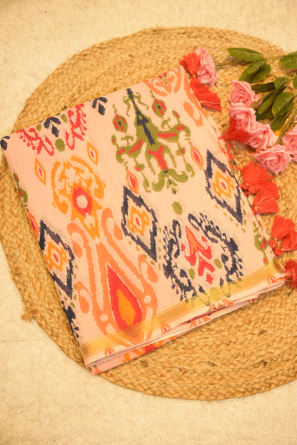 Pulki Orange Cotton Saree with Unstitched Blouse